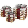 Image de Lot de 3 boîtes cadeaux de Noël LED bois marron effet enneigé lumière blanche chaude fonctionne sur piles minuterie décoration illuminée intérieure