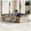 Image de Salon de jardin modulable - Lot de 9 pièces - Rotin - Beige - 8 personnes - Table pliante