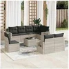 Image de 9-delige Loungeset met kussens poly rattan lichtgrijs3252789