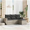 Image de Salon de Jardin avec Coussins 4 pcs, Canapés de Terrasse, Ensemble de Meubles de Patio, Mobilier d'Extérieur, Gris 3253609