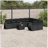 Image de Salon de Jardin avec Coussins 10 pcs, Canapés de Terrasse, Ensemble de Meubles de Patio, Mobilier d'Extérieur, Noir 3254182