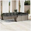 Image de Salon de Jardin avec Coussins 10 pcs, Canapés de Terrasse, Ensemble de Meubles de Patio, Mobilier d'Extérieur, Gris 3254227