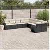 Image de Salon de Jardin avec Coussins 10 pcs, Canapés de Terrasse, Ensemble de Meubles de Patio, Mobilier d'Extérieur, Noir 3254243