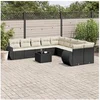 Image de Salon de Jardin avec Coussins 11 pcs, Canapés de Terrasse, Ensemble de Meubles de Patio, Mobilier d'Extérieur, Noir 3254253