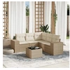 Image de Salon de jardin modulable 6 pièces - résine tressée, beige, table fixe