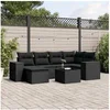 Image de Salon de Jardin avec Coussins 7 pcs, Canapés de Terrasse, Ensemble de Meubles de Patio, Mobilier d'Extérieur, Noir 3255202