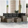 Image de Salon de jardin modulable Lot de 7 pièces rotin gris 6 personnes - Table fixe avec rangement