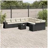 Image de Salon de jardin modulable resine tressee 11 pieces noir 62 x 62 x 69 10 personnes