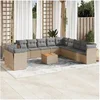 Image de Salon de jardin modulable 12 pièces résine tressée beige fixe 11 personnes 62x62x69 cm