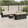 Image de Salon de Jardin avec Coussins 12 pcs, Canapés de Terrasse, Ensemble de Meubles de Patio, Mobilier d'Extérieur, Noir 3256238