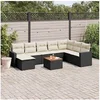 Image de Salon de jardin modulable 9 pièces - 9 personnes, rotin, noir, table fixe