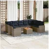 Image de Salon de Jardin avec Coussins 10 pcs, Canapés de Patio, Ensemble de Meubles, Mobilier de Terrasse Exterieur, Gris 3256600