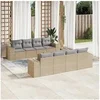 Image de Salon de jardin modulable resine tressee beige 8 personnes 62 x 55 x 69 cm 9 pieces