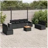 Image de Salon de jardin 9 pcs avec coussins noir résine tressée 3257735