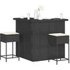 Image de Ensemble de bar de jardin 3 pcs avec coussins noir poly rotin