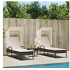 Image de Chaises longues lot de 2 et auvents et table marron poly rotin, lit de bronzage, chaise longue inclinable, lit de 3261570