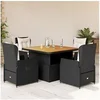 Image de Ensemble à manger de jardin coussins 5pcs Noir Résine tressée 3262767