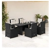 Image de Ensemble à manger de jardin coussins 7pcs Noir Résine tressée 3262777