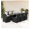 Image de Ensemble à manger de jardin 9pcs coussins noir résine tressée 3262778