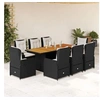 Image de Ensemble à manger de jardin 9pcs coussins noir résine tressée 3262780