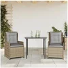Image de Ensemble à manger de jardin et coussins 3 pcs Beige poly rotin 3262868