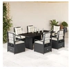 Image de Ensemble à manger de jardin coussins 7pcs Noir Résine tressée 3262922