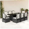 Image de Ensemble à manger de jardin 9pcs coussins noir résine tressée 3262923