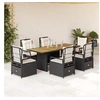 Image de Ensemble à manger de jardin coussins 7pcs Noir Résine tressée 3262924