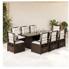 Image de Ensemble à manger de jardin et coussins 9 pcs marron poly rotin 3262927