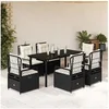 Image de Ensemble à manger de jardin coussins 7pcs Noir Résine tressée 3262968