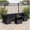 Image de Salon de jardin modulable 8 pièces rotin noir 7 places table extensible 62x62x69 cm