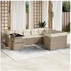 Image de Salon de jardin modulable - Pack de 10 pièces - Rotin beige - Table extensible