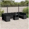 Image de Salon de jardin 11 pcs avec coussins noir résine tressée 3267515