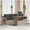 Image de Salon de jardin modulable 5 pièces résine tressée gris 2 personnes - Table extensible, pliant
