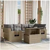 Image de Salon de jardin modulable Lot de 7 pièces rotin Beige 62 x 62 x 69 cm