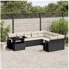 Image de Salon de jardin 10 pcs avec coussins noir résine tressée 3268136