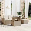 Image de Salon de jardin avec coussins 6 pcs beige résine tressée 3268498