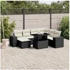 Image de Salon de jardin 8 pcs avec coussins noir résine tressée 3269326