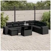 Image de Salon de jardin 9 pcs avec coussins noir résine tressée 3269355