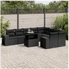 Image de Salon de jardin 10 pcs avec coussins noir résine tressée 3269385