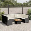 Image de Salon de jardin 7 pcs avec coussins Noir Résine tressée, ensemble de canapé de jardin, ensemble de salon de jardin, ensemble de canapé en résine