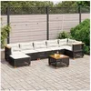 Image de Salon de jardin 8 pcs avec coussins noir résine tressée, ensemble de canapés d'extérieur, salon de jardin, ensemble 3261932