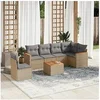 Image de Salon de jardin modulable - Lot de 7 pièces - Rotin beige 6 personnes