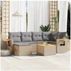 Image de Salon de jardin modulable - Lot de 7 pièces - Rotin, beige, table pliante, avec rangement - 6 personnes