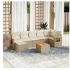 Image de Salon de jardin modulable - Lot de 8 pièces - Rotin Beige - Table pliante - 7 personnes