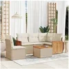 Image de Salon de jardin modulable 6 pièces - Résine tressée - Beige - 5 personnes - Table fixe - 62 x 62 x 69 cm