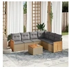 Image de Salon de jardin modulable - Lot de 7 pièces - Rotin - 6 personnes - Beige - Table fixe avec rangement