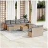 Image de Salon de jardin modulable 10 pièces en résine tressée beige - 9 personnes