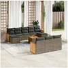 Image de Salon de jardin modulable 10 personnes gris resine tressee 62 x 55 x 69 cm 11 pieces