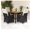 Image de Ensemble à manger de jardin coussins 5pcs noir résine tressée, ensemble de salle à manger d'extérieur, meuble de 3276681